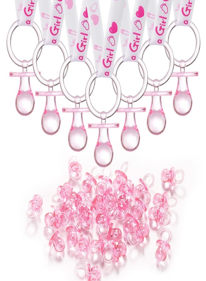 ZYFLSQ 24 Baby Shower Pacifiers Necklace for Girl, 30 Mini Acrylic Pacifiers Charm Party Favors Decorations (Pink) - Image 1